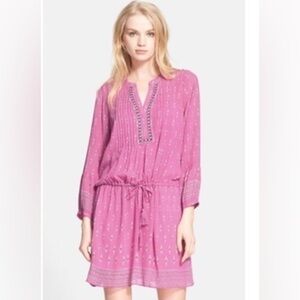 Joie Suerte Drawstring‎ Waist Printed Boho Silk Dress SZ S Pink